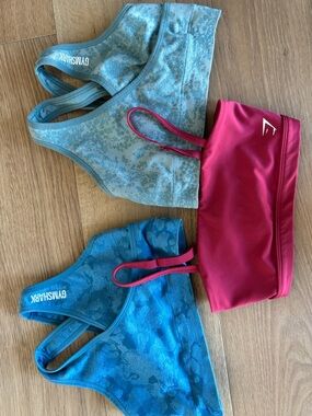 Gymshark Teal, Blue and Pink Athletic Bra Set